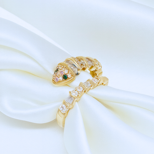 Gold Snake Inspired with Green Eye Stones Ring