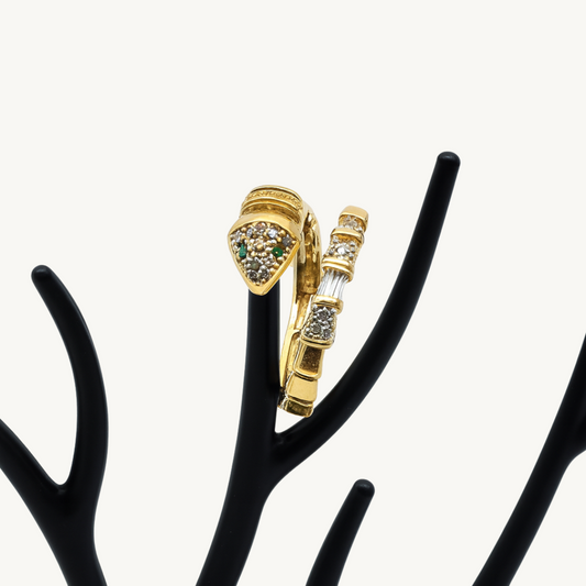 Gold Snake Inspired with Green Eye Stones Ring