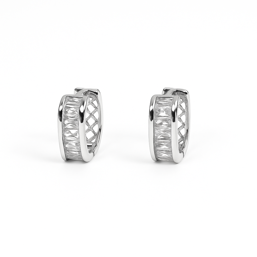 Elegant Gold Hoop with Baguette-Cut Crystal Earrings