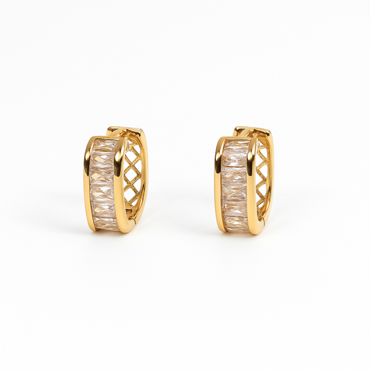 Elegant Gold Hoop with Baguette-Cut Crystal Earrings