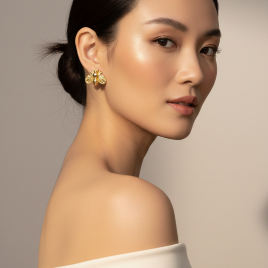 Golden Bee Stud Earrings