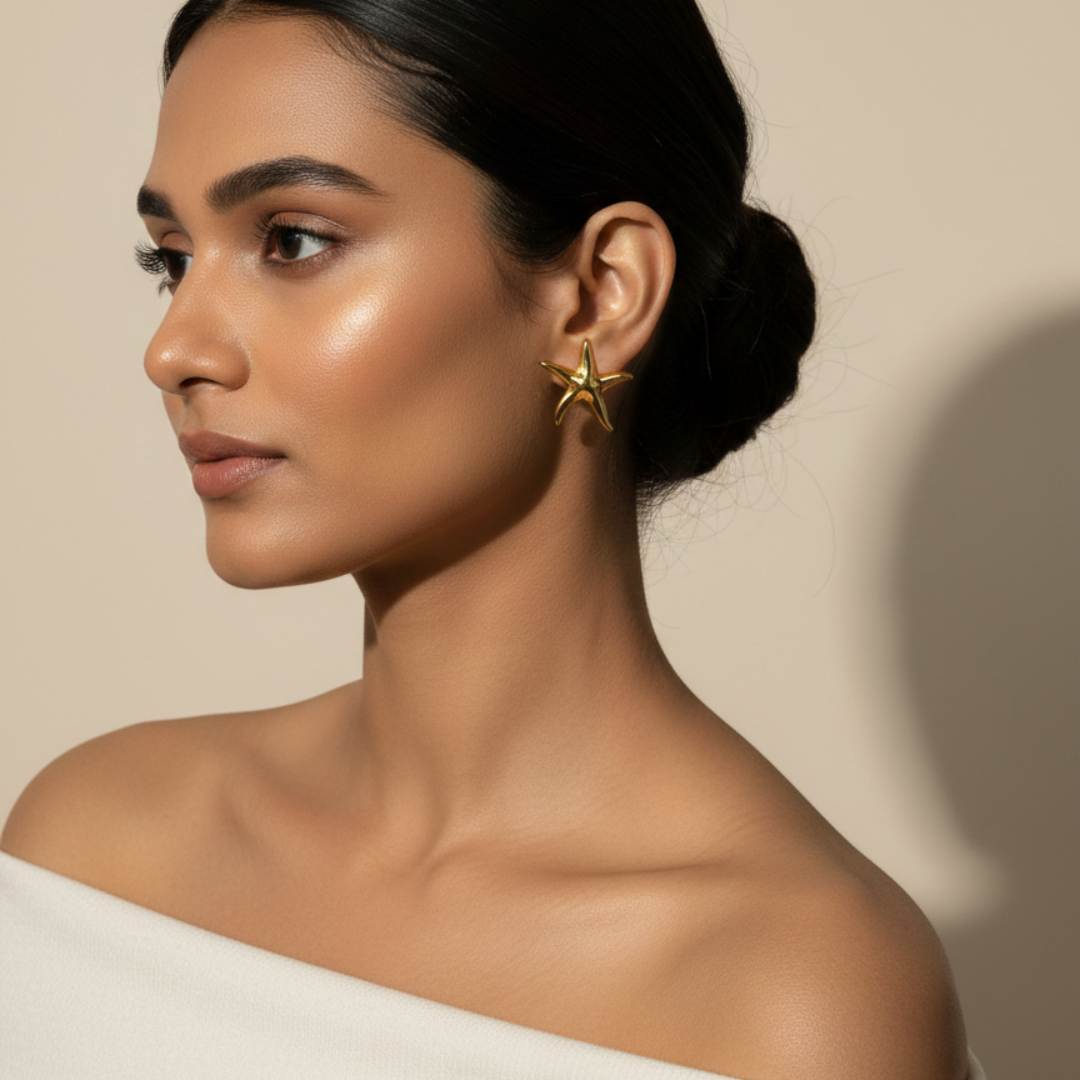 Golden Starfish Stud Earrings
