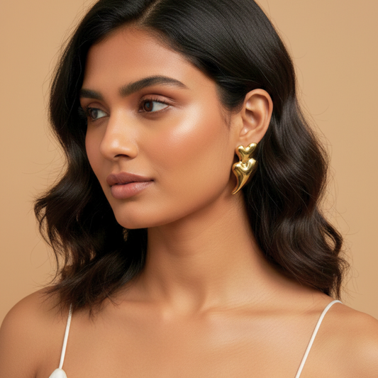 Fluid Heart Drop Stud Earrings