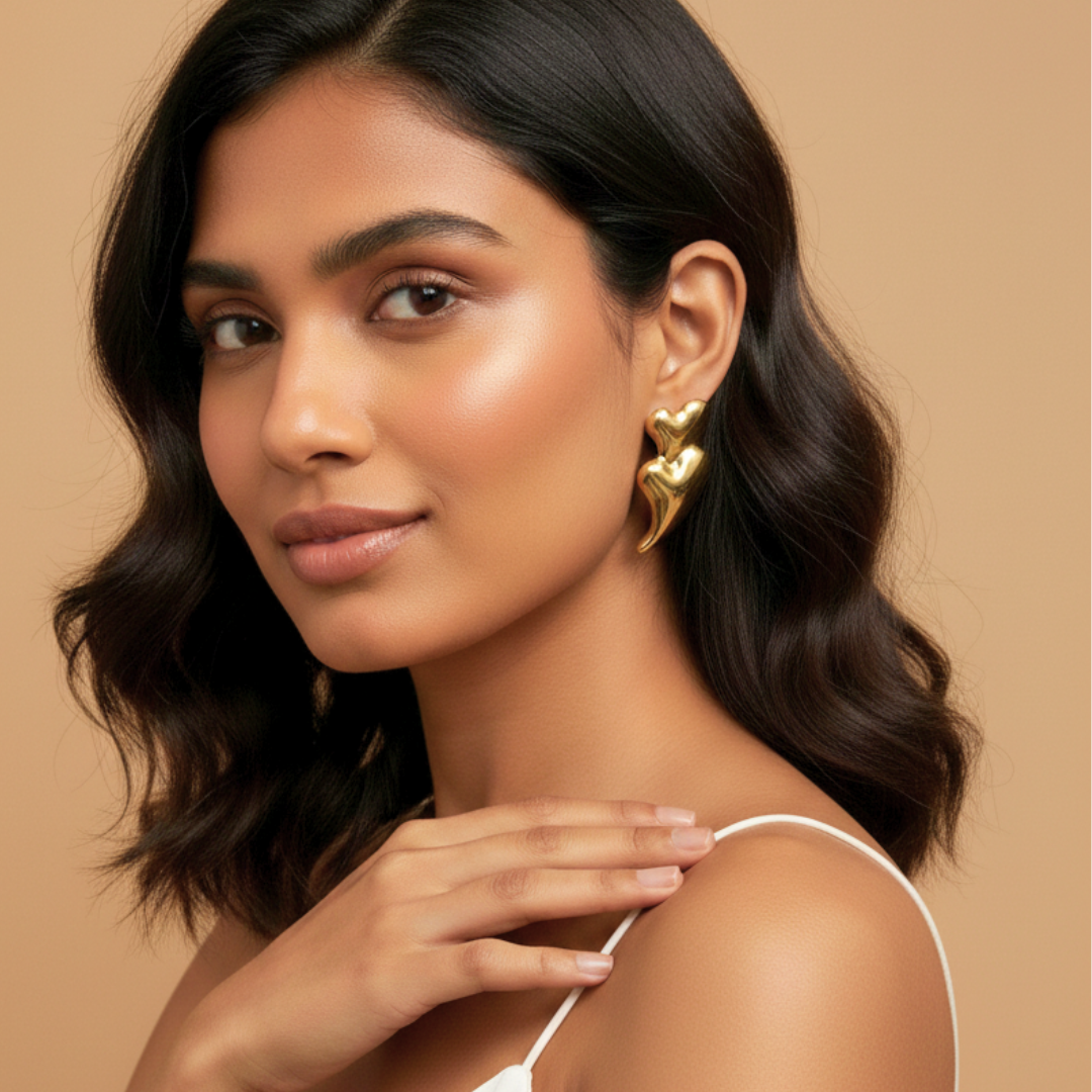 Fluid Heart Drop Stud Earrings