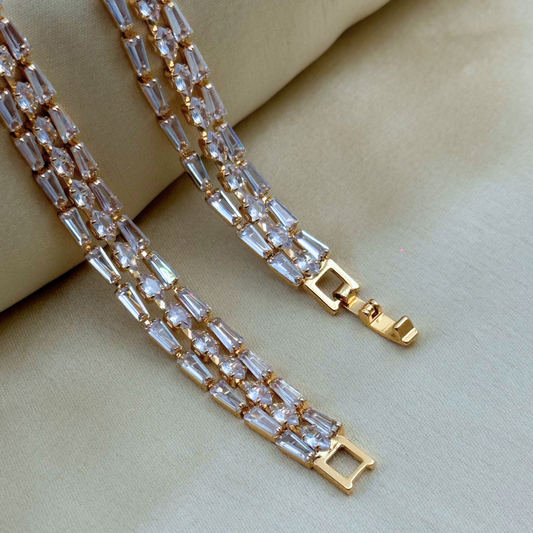 3-Row Baguette Cut Crystal Tennis Bracelet