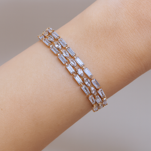 3-Row Baguette Cut Crystal Tennis Bracelet