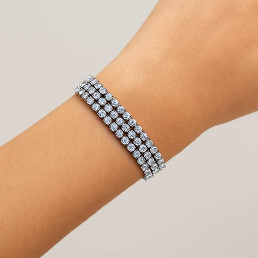 Triple Row Round Cut Crystal Bracelet