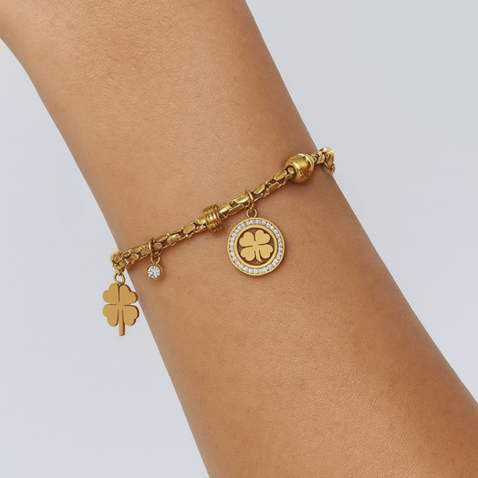 Gold 4-Leaf Clover Medallion Bracelet