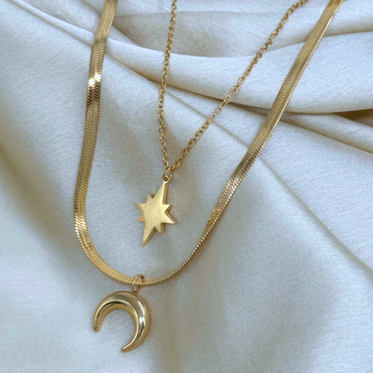 Crescent Moon & Star Layered Necklace