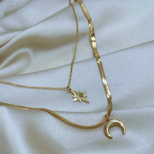 Crescent Moon & Star Layered Necklace