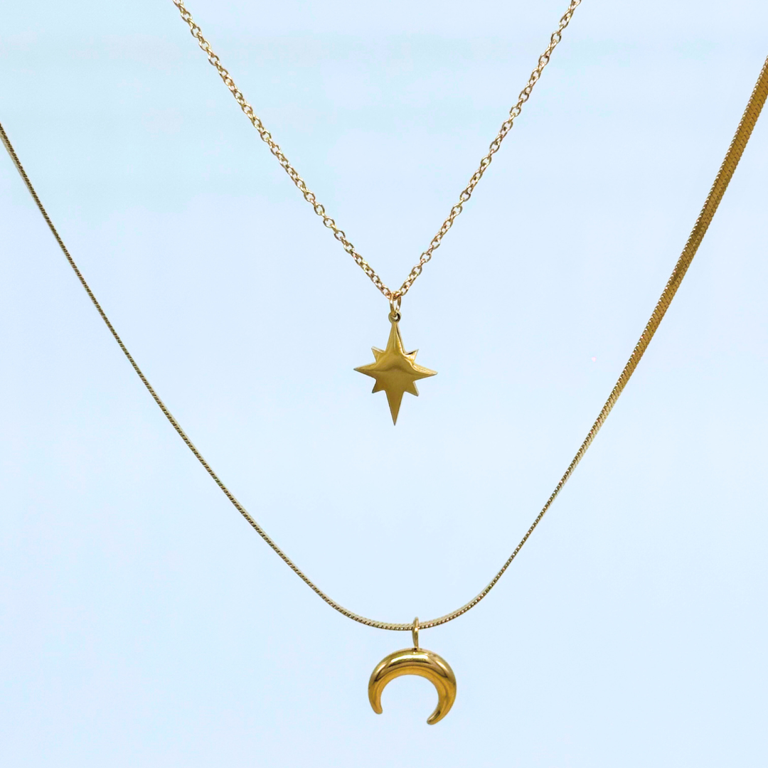 Crescent Moon & Star Layered Necklace
