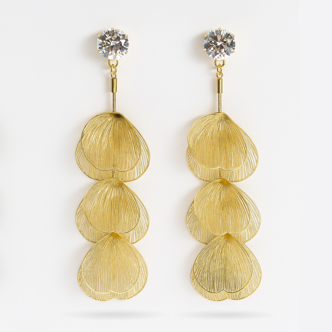 Petal Drop with Crystal Studs Earrings