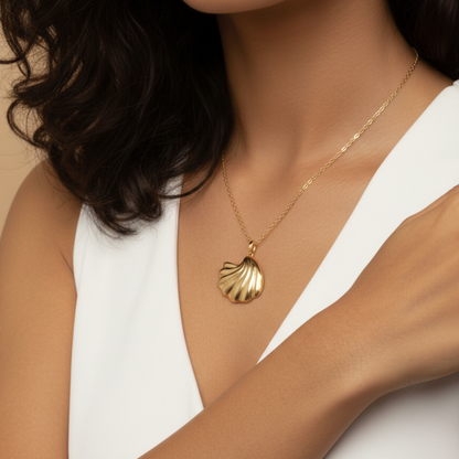 Golden Shell Necklace & Stud Earrings Set