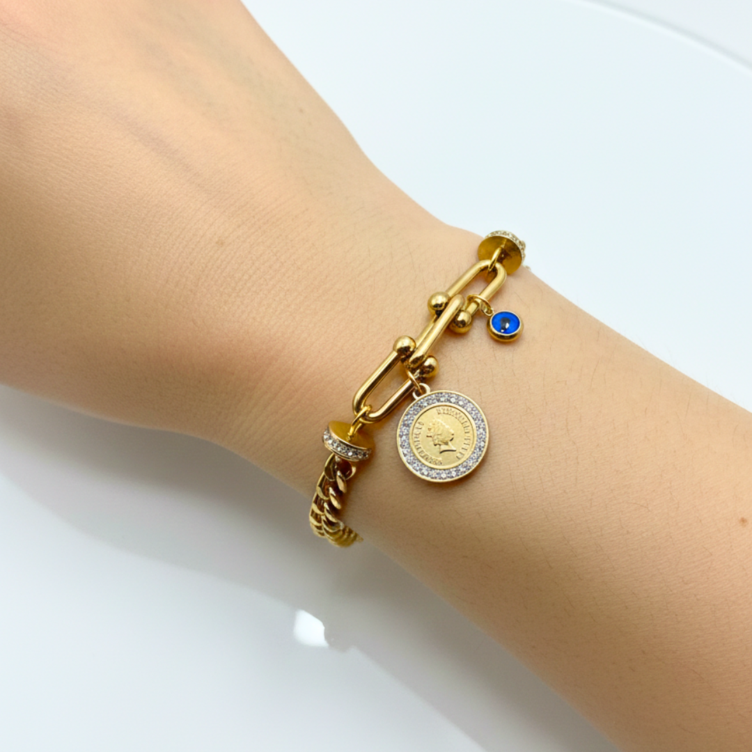 Regal Link Evil Eye Coin Bracelet