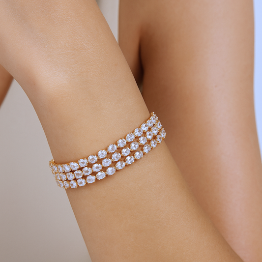 Triple Row Oval Cut Crystal Bracelet