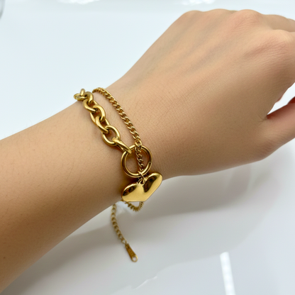 Golden Heart Link Bracelet
