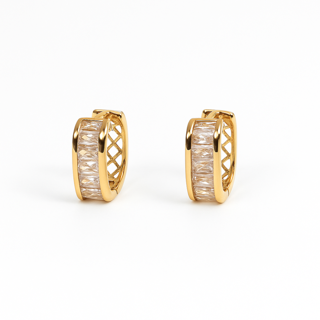 Elegant Gold Hoop with Baguette-Cut Crystal Earrings