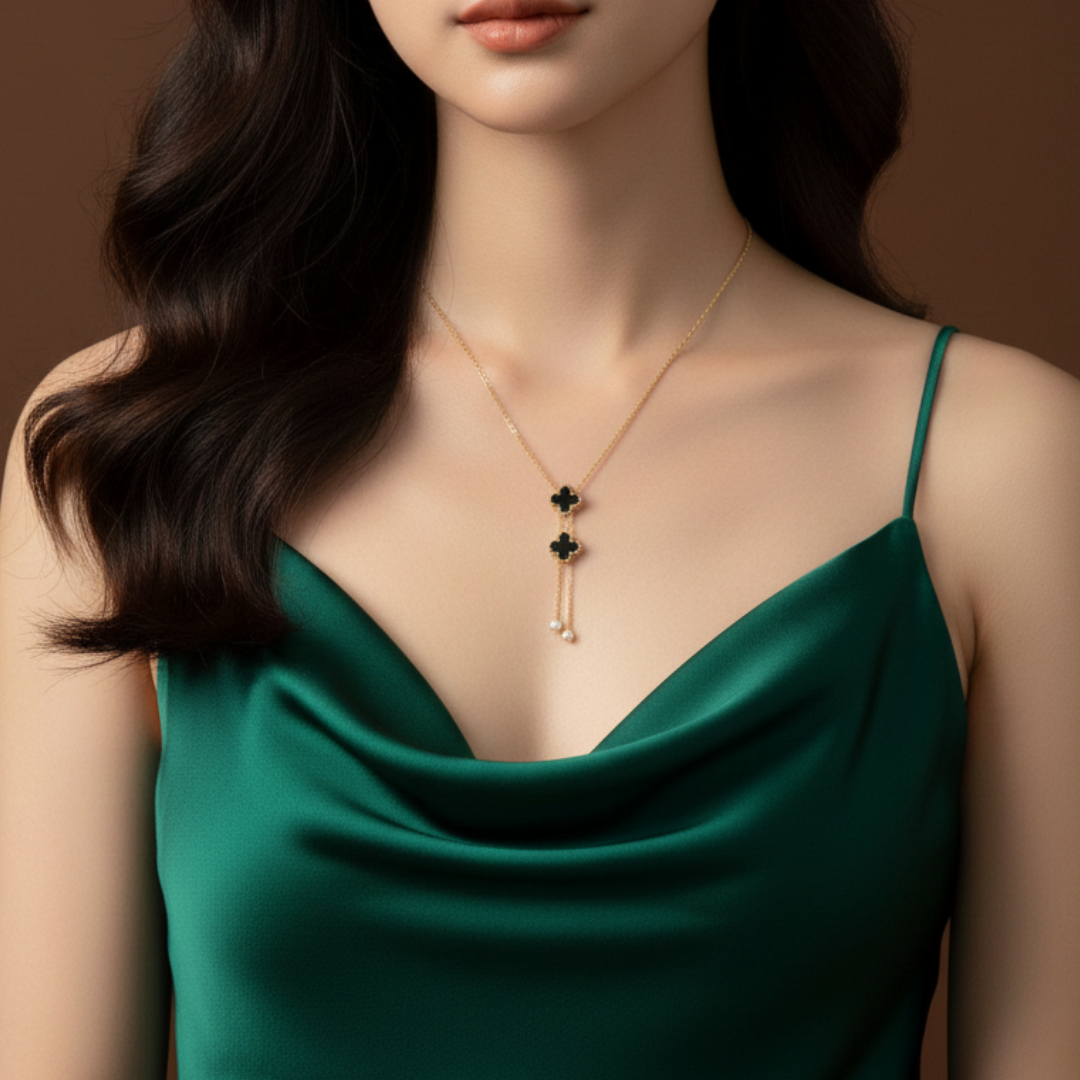 Midnight Clover Drop Necklace