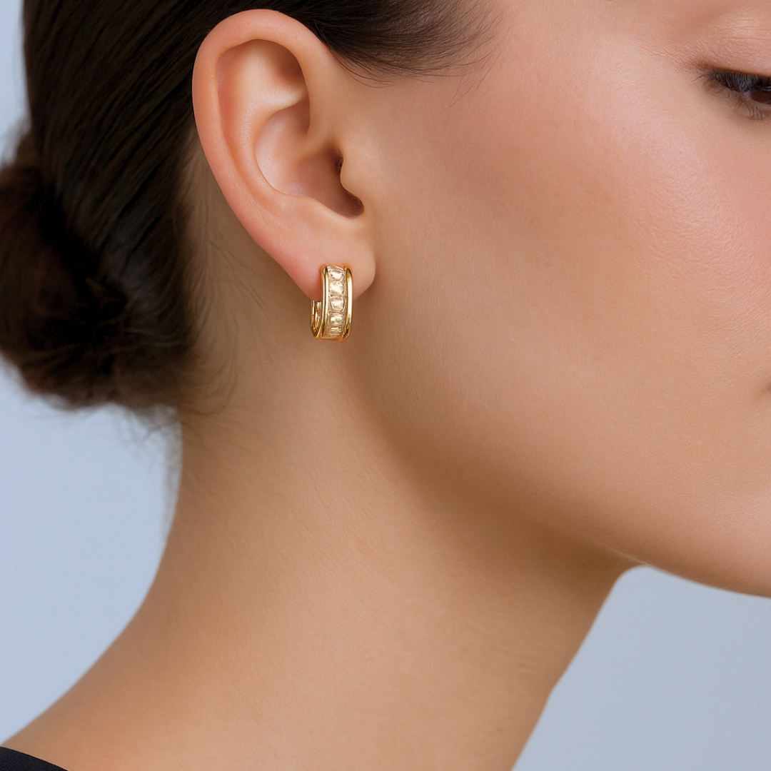 Elegant Gold Hoop with Baguette-Cut Crystal Earrings