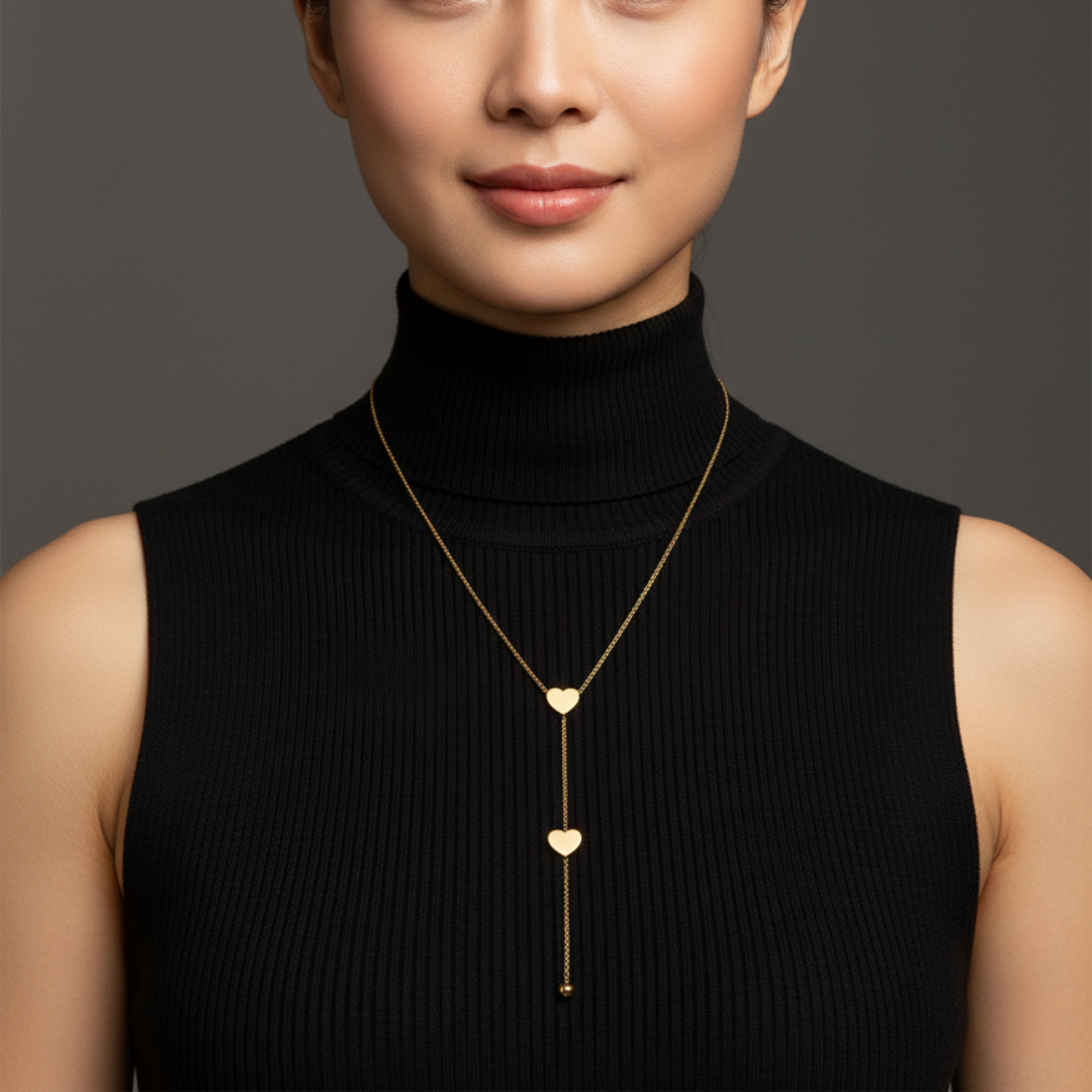 Double Heart Drop Necklace