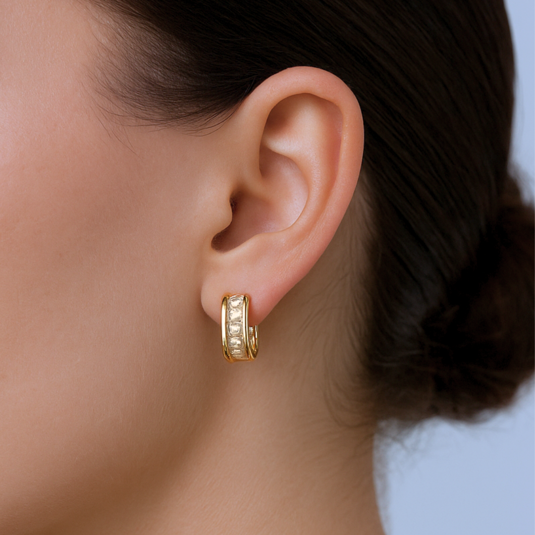 Elegant Gold Hoop with Baguette-Cut Crystal Earrings