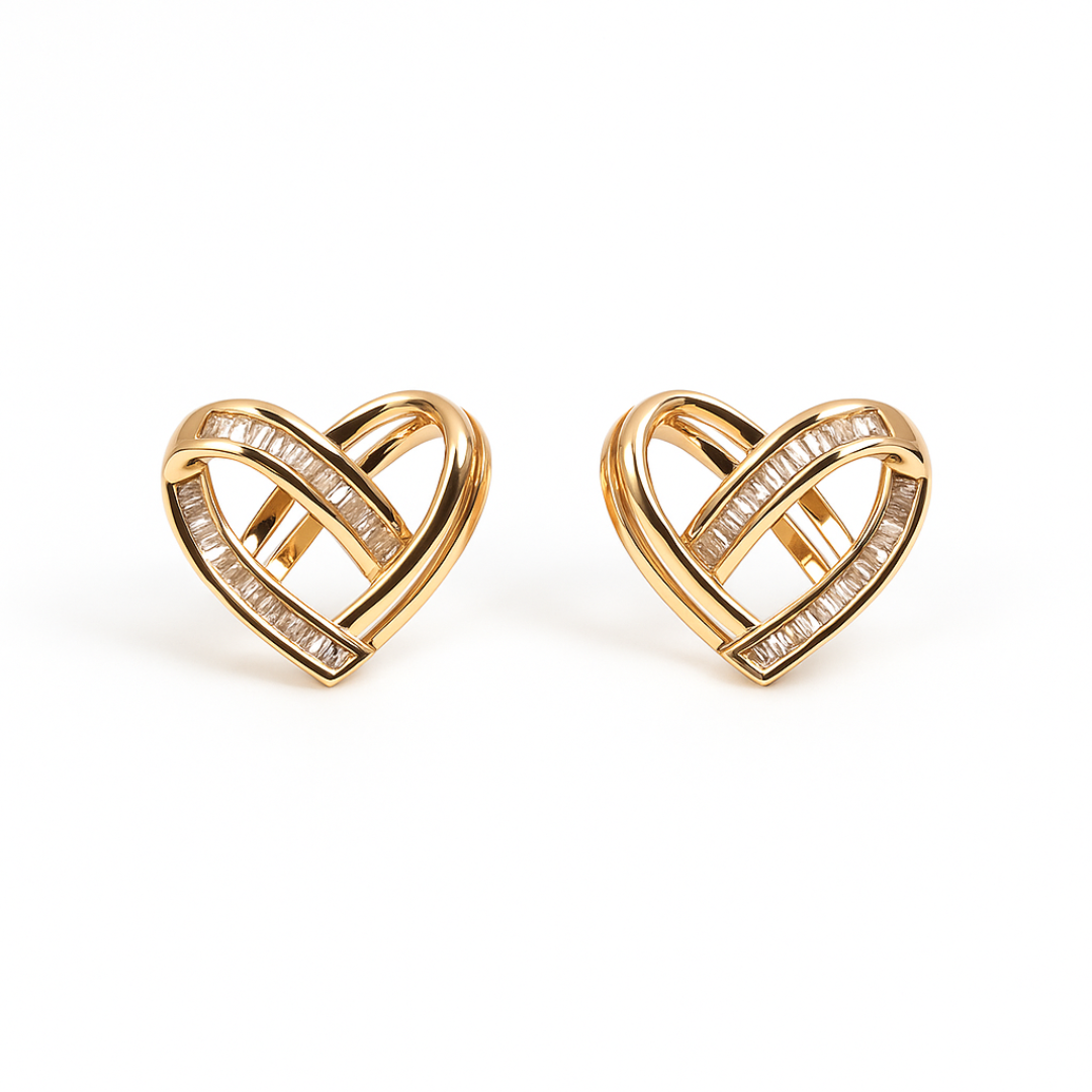 Gold Heart Lattice Earrings