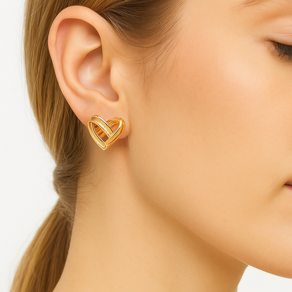 Gold Heart Lattice Earrings