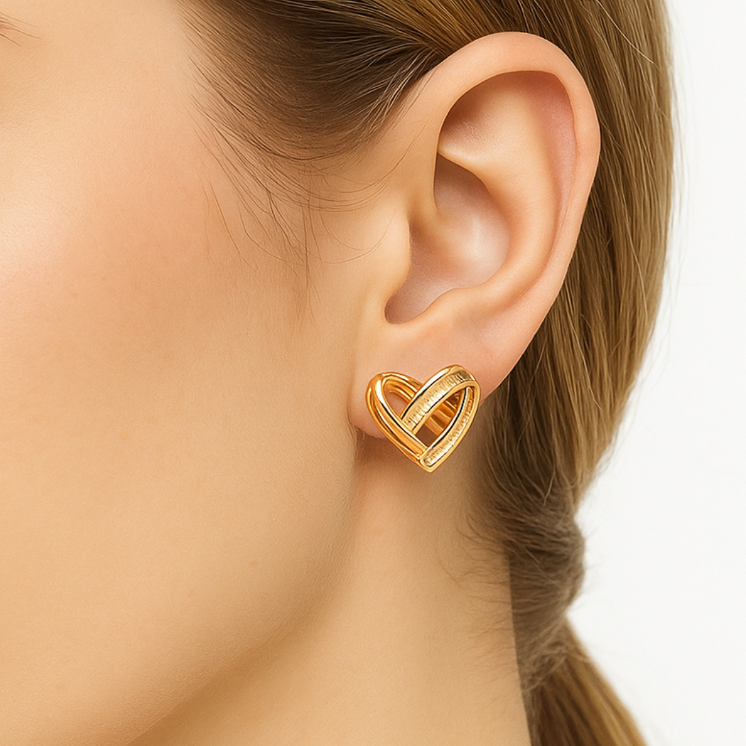 Gold Heart Lattice Earrings