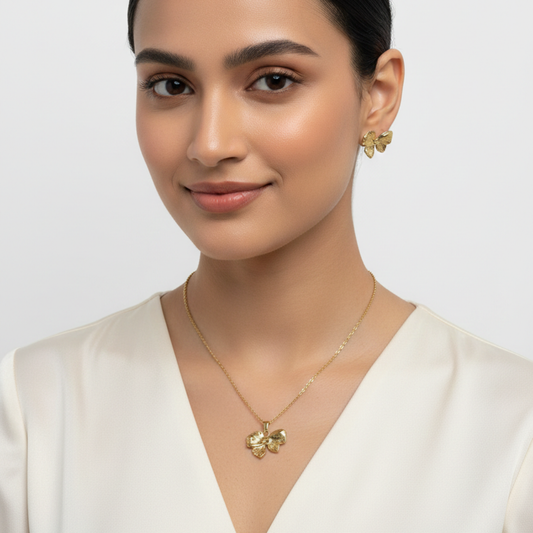 Golden Bloom Necklace & Stud Earrings Set