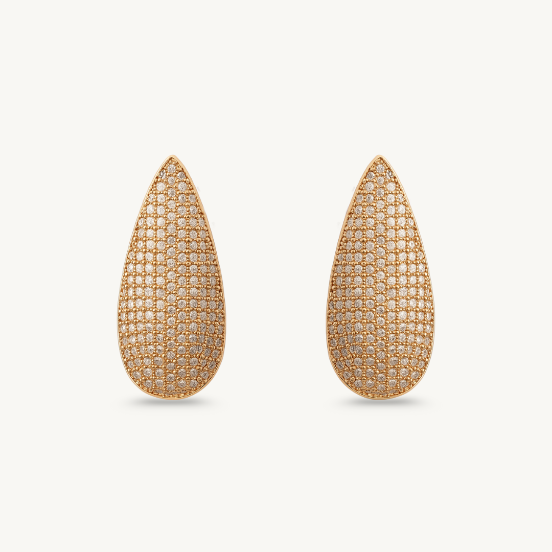 Gold Teardrop Pave Earrings