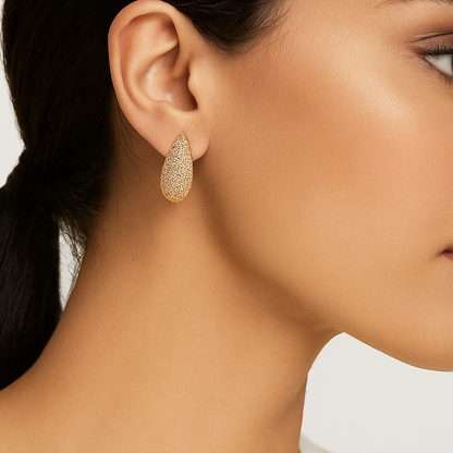 Gold Teardrop Pave Earrings