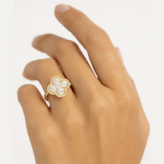 Clover Halo Diamond-Cut Ring