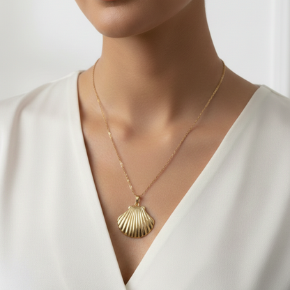 Golden Seashell Necklace & Stud Earrings Set