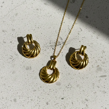 Twist Halo Necklace & Stud Earrings Set