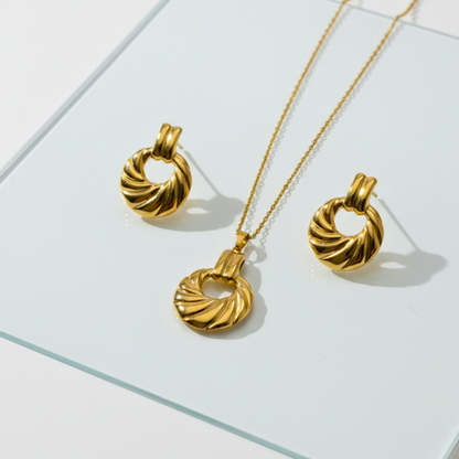 Twist Halo Necklace & Stud Earrings Set