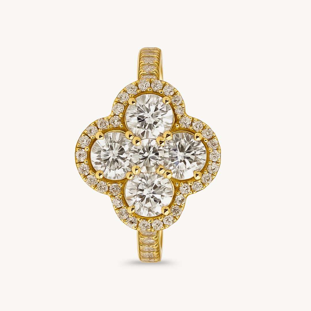 Clover Halo Diamond-Cut Ring