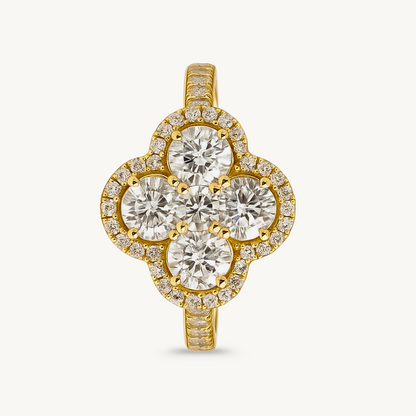 Clover Halo Diamond-Cut Ring