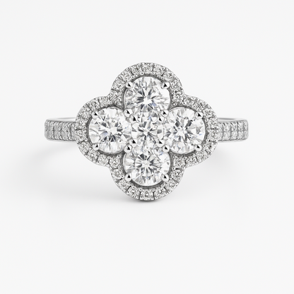 Clover Halo Diamond-Cut Ring