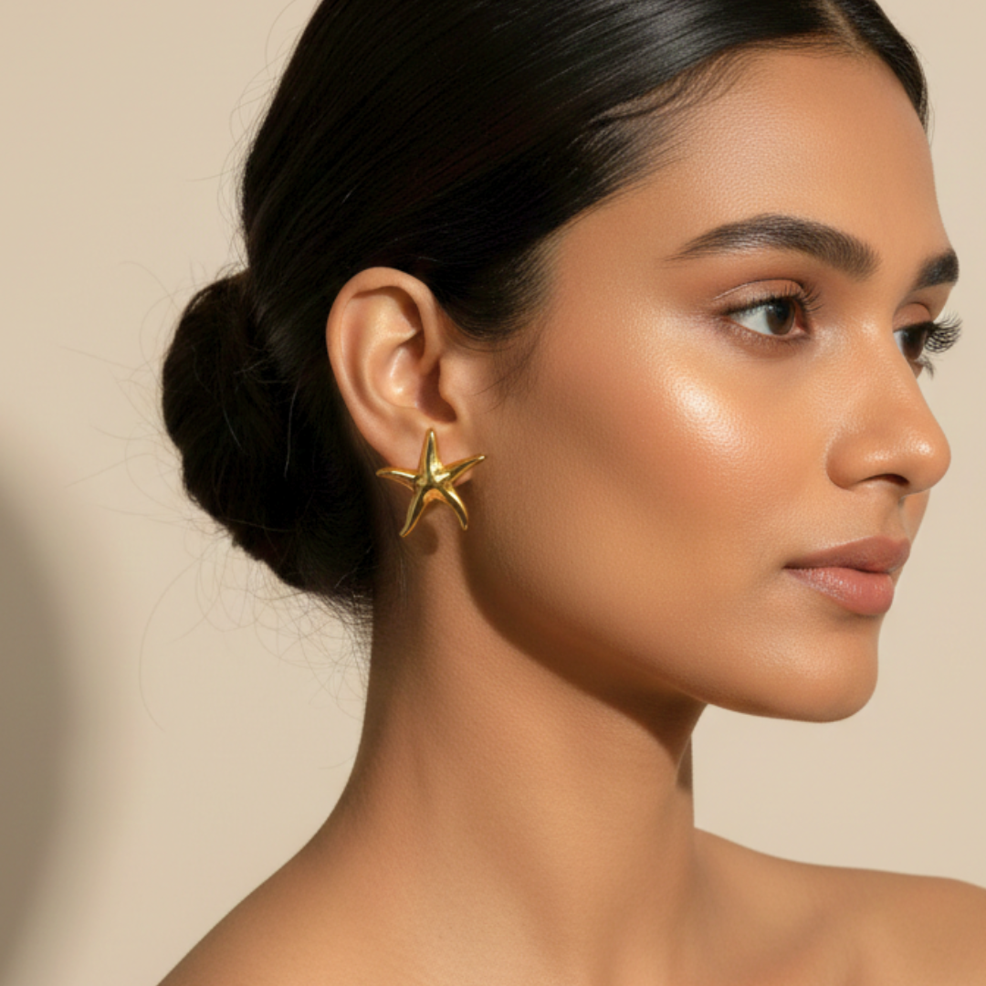 Golden Starfish Stud Earrings