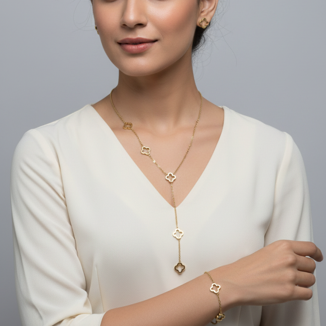 Clover Chain Harmony Set (Necklace, Bracelet & Earrings)