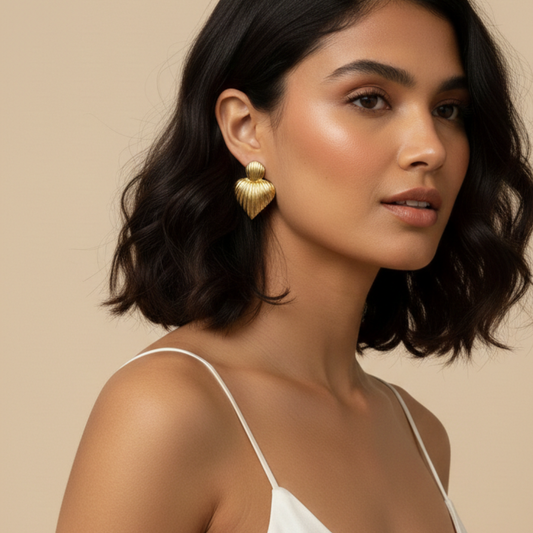 Ribbed Heart Stud Earrings