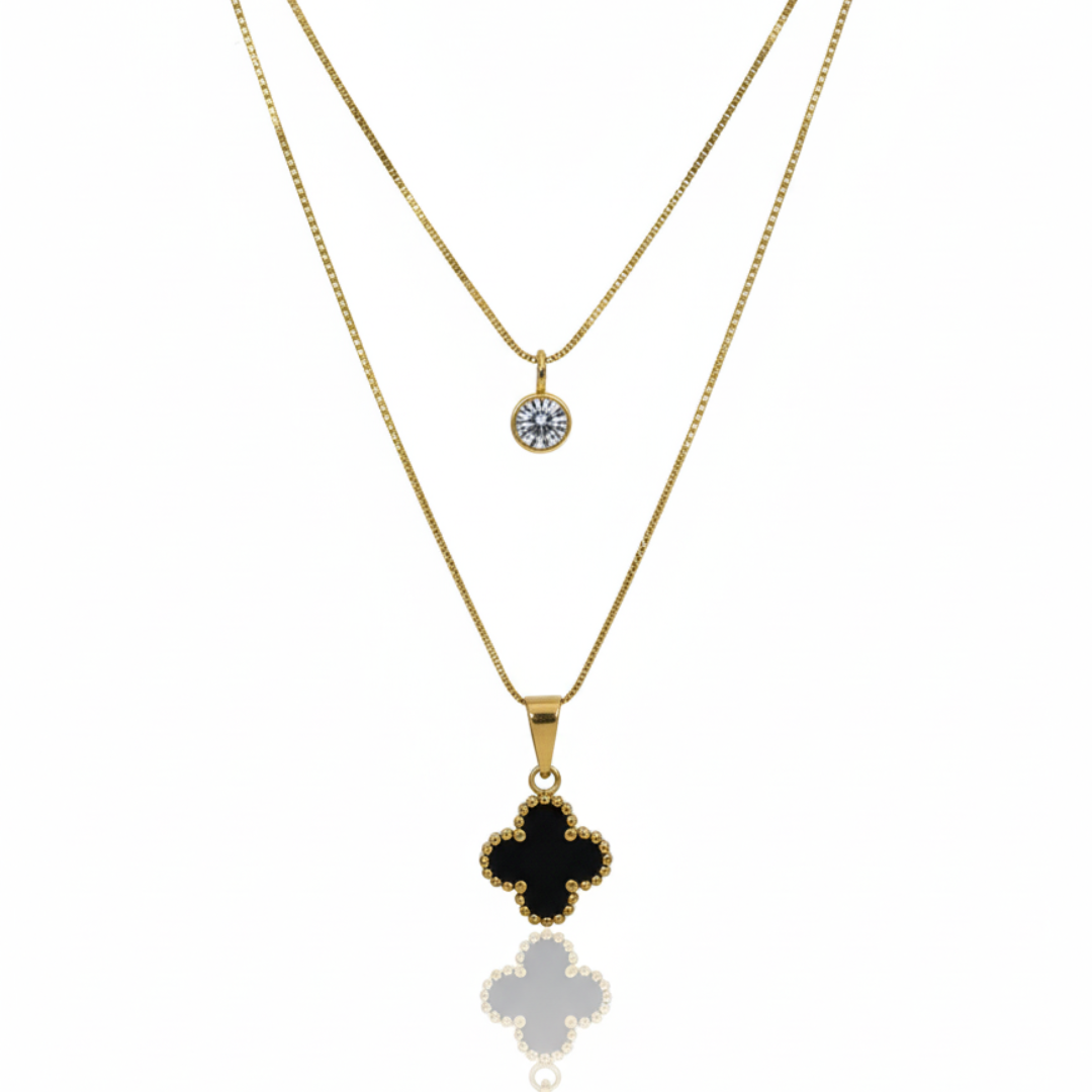 Noir Clover Layered Necklace