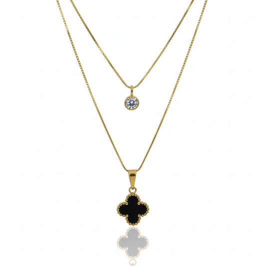 Noir Clover Layered Necklace