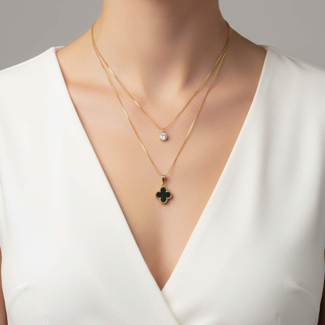 Noir Clover Layered Necklace