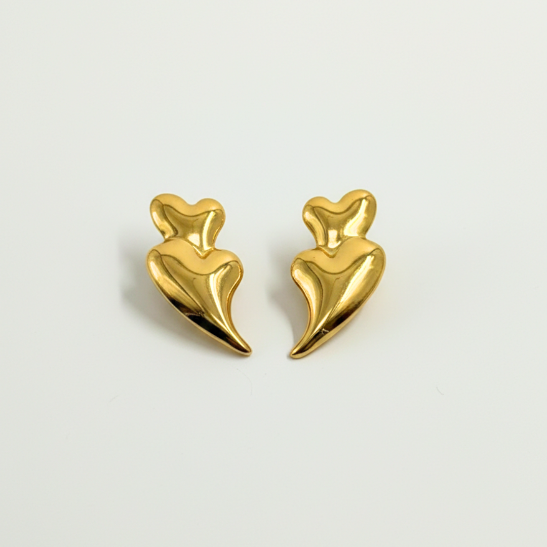 Fluid Heart Drop Stud Earrings