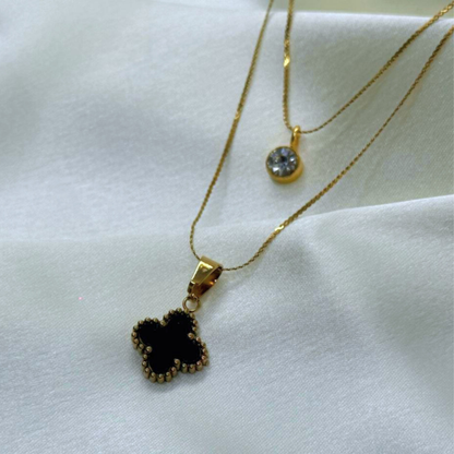 Noir Clover Layered Necklace