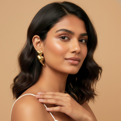 Fluid Heart Drop Stud Earrings