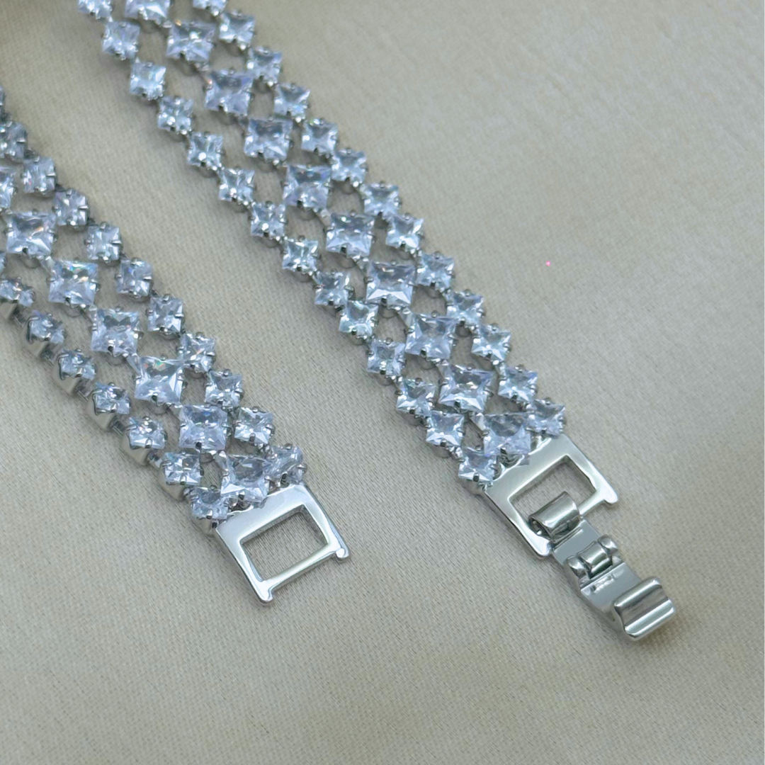 Triple Row Crystal Lattice Bracelet
