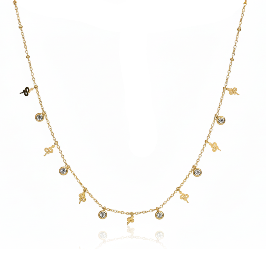 Snake Charm & CZ Drops Necklace