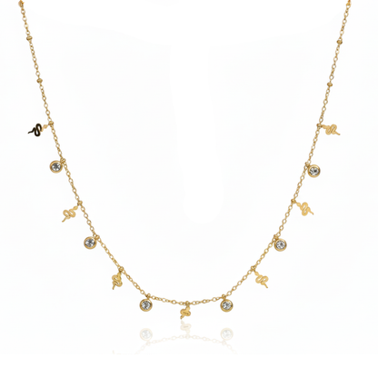 Snake Charm & CZ Drops Necklace